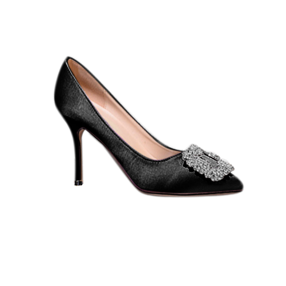 MIRKO Diamante Embellished Satin High Heel Pumps - 10cm