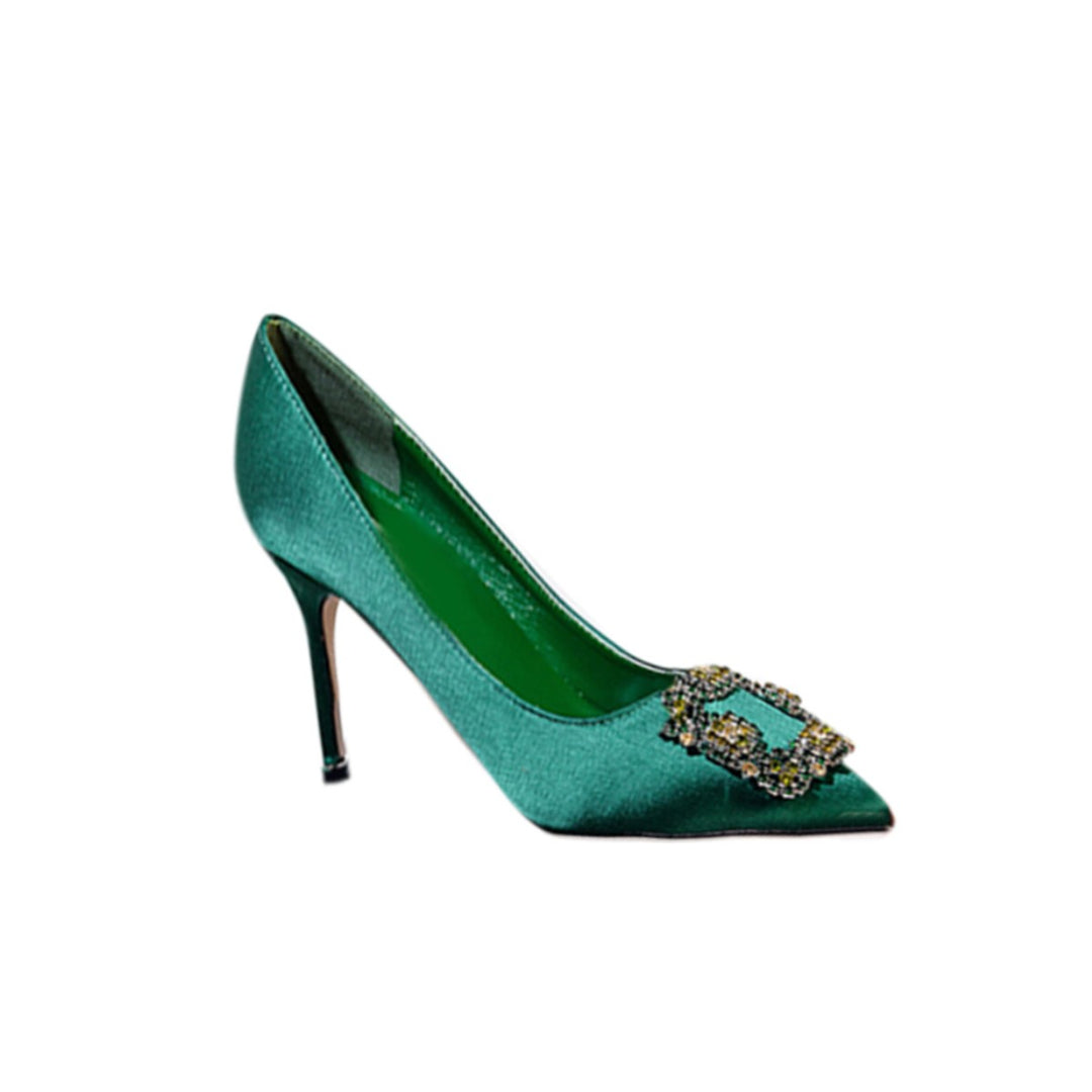 MIRKO Diamante Embellished Satin High Heel Pumps - 10cm