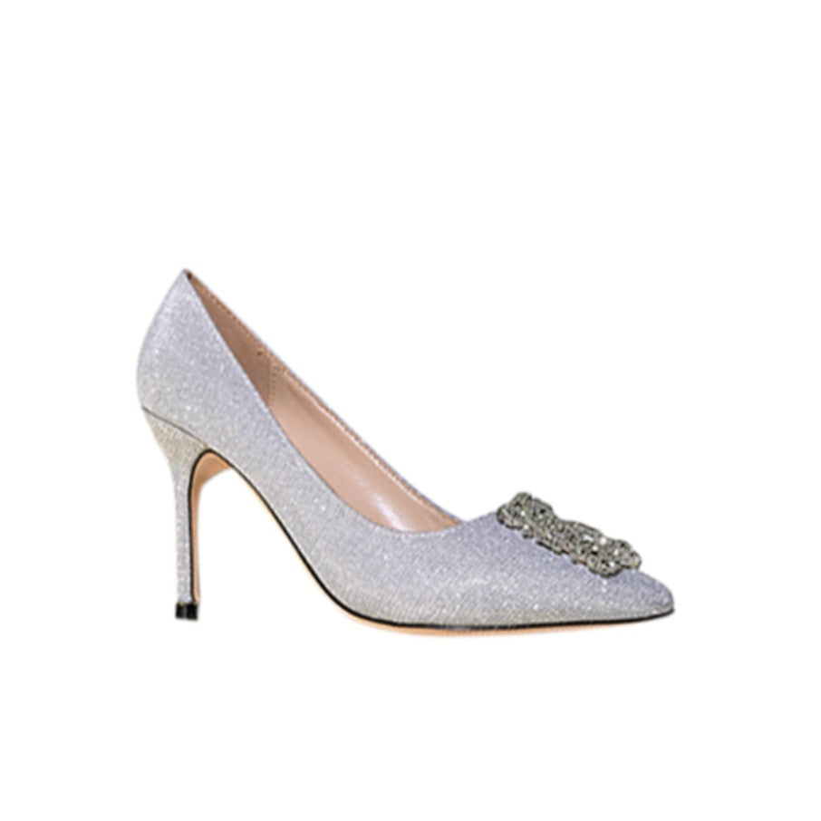 MIRKO Diamante Embellished Cloth Mid Heel Pumps - 8cm