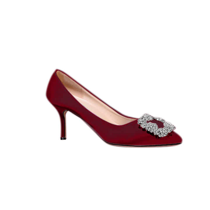 MIRKO Diamante Embellished Satin Mid Heel Pumps - 6cm