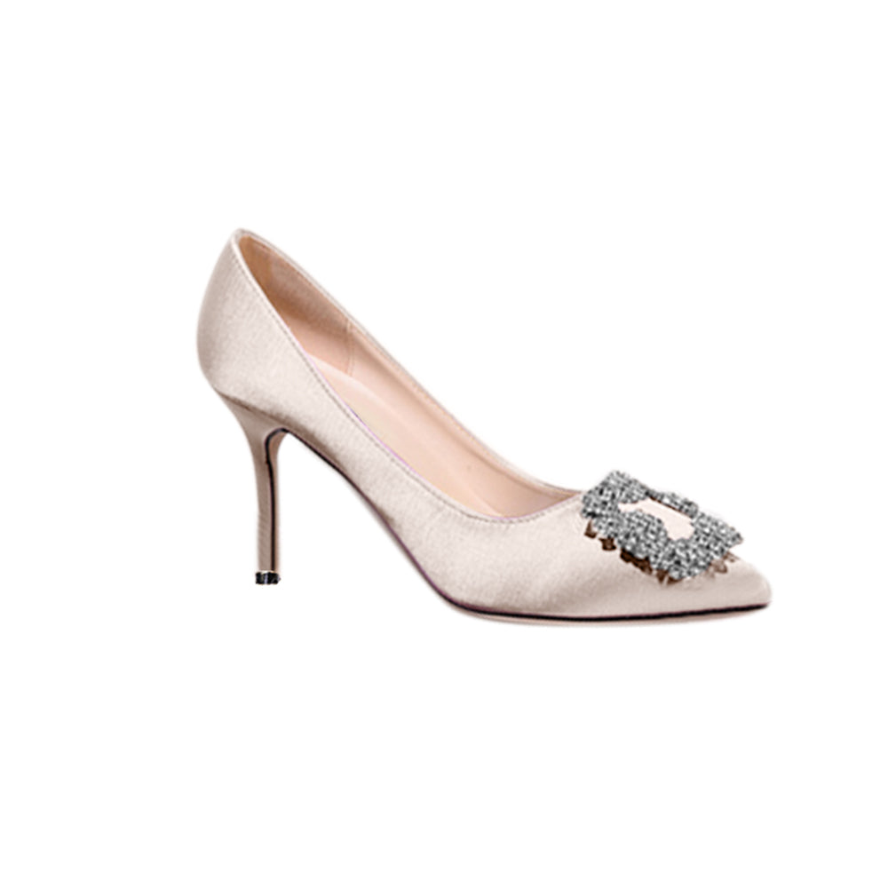 MIRKO Diamante Embellished Satin Mid Heel Pumps - 8cm
