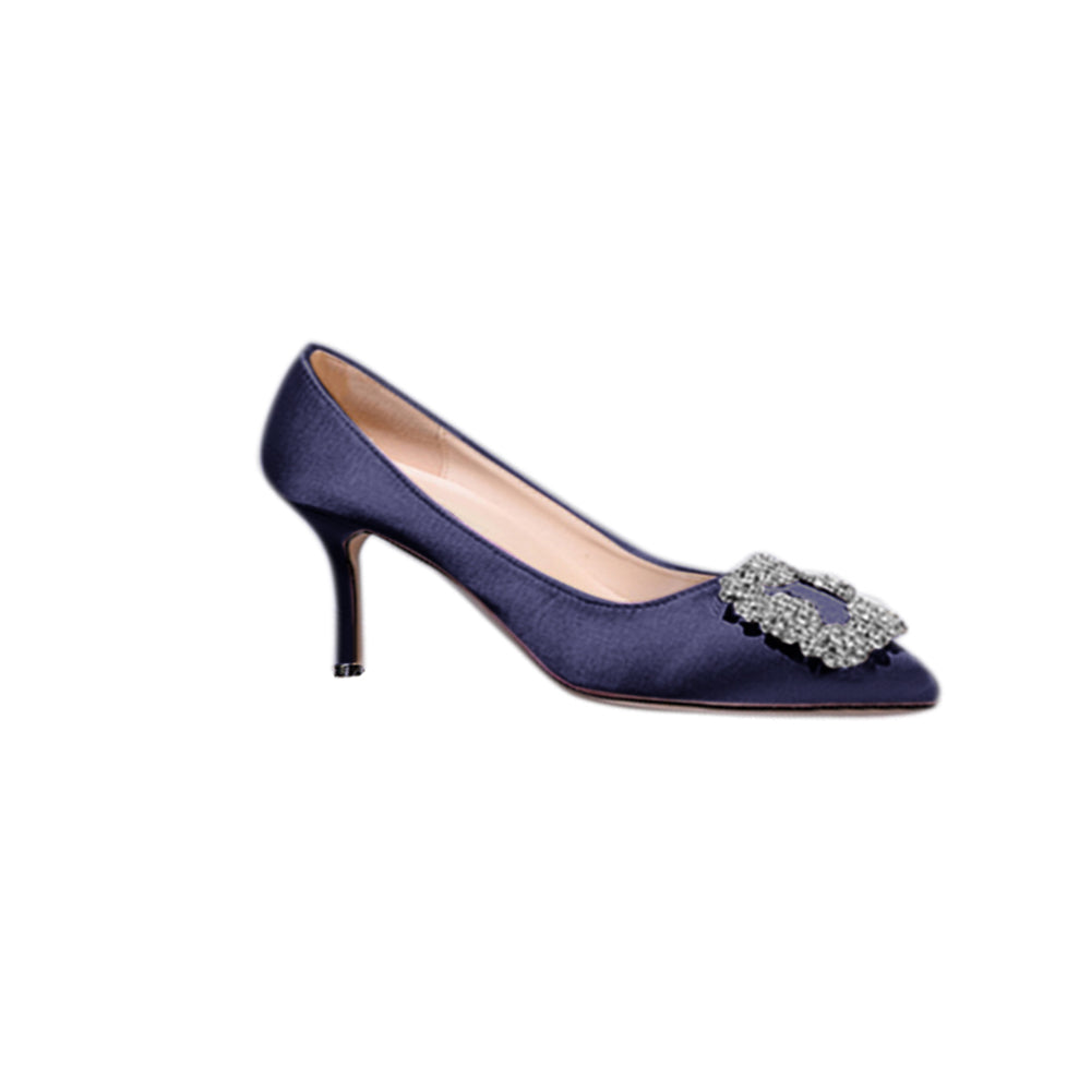 MIRKO Diamante Embellished Satin Mid Heel Pumps - 6cm