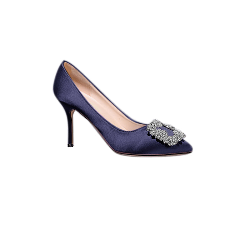 MIRKO Diamante Embellished Satin Mid Heel Pumps - 8cm