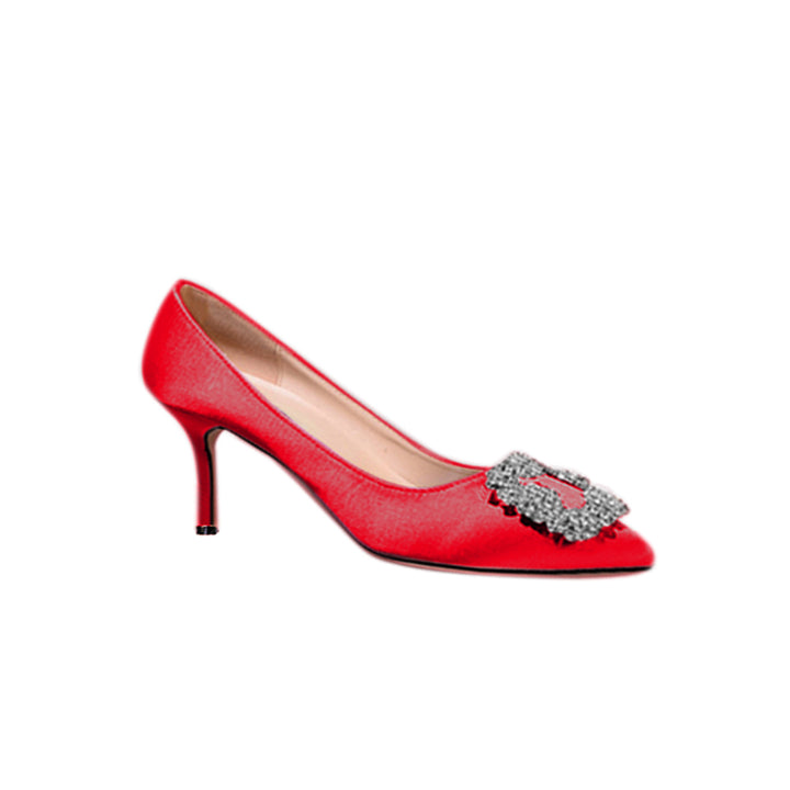 MIRKO Diamante Embellished Satin Mid Heel Pumps - 6cm