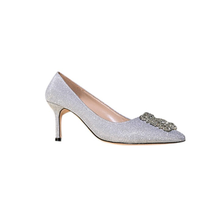 MIRKO Diamante Embellished Cloth Mid Heel Pumps - 6cm