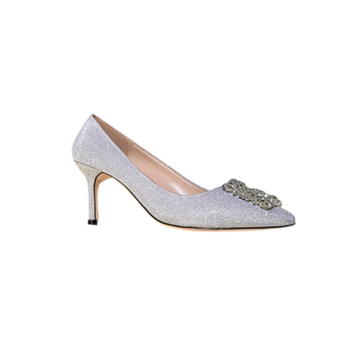 MIRKO Diamante Embellished Cloth Mid Heel Pumps - 6cm
