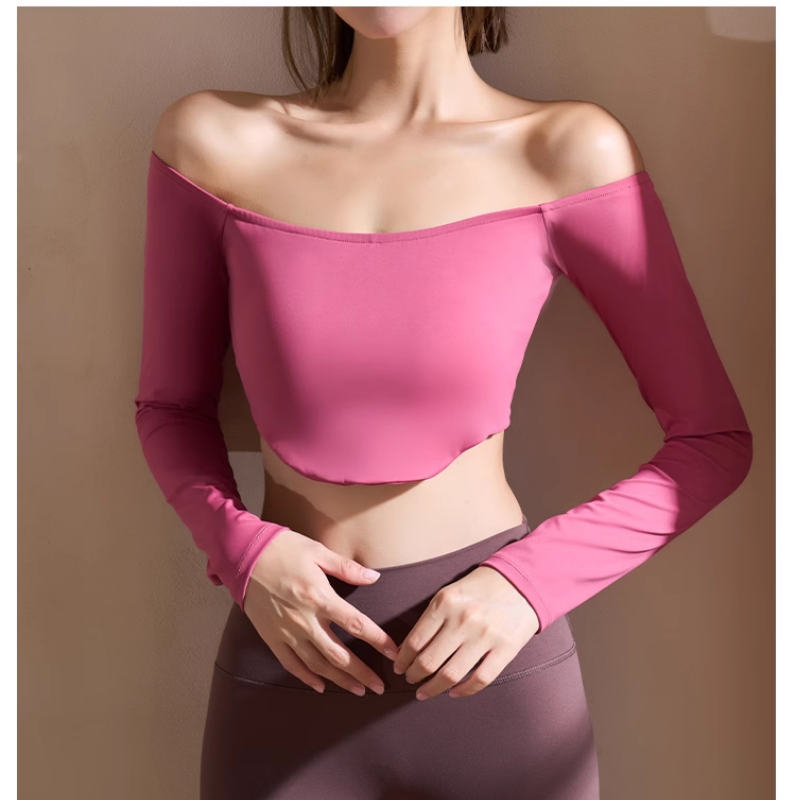 MULON Yoga Pilates Off Shoulder Fitted Fitness Top