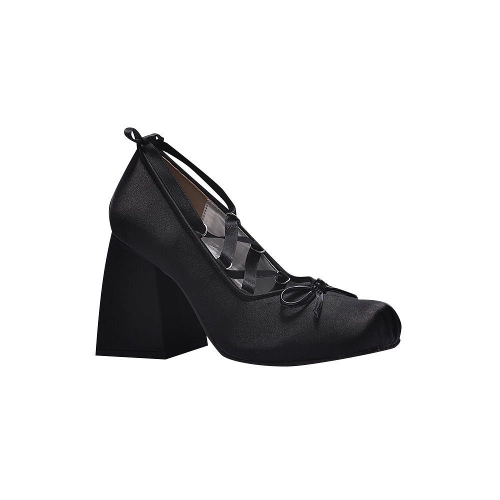 NEKUC Lace Up Block Heel Pumps