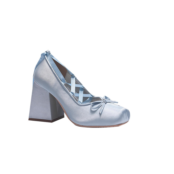 NEKUC Lace Up Block Heel Pumps