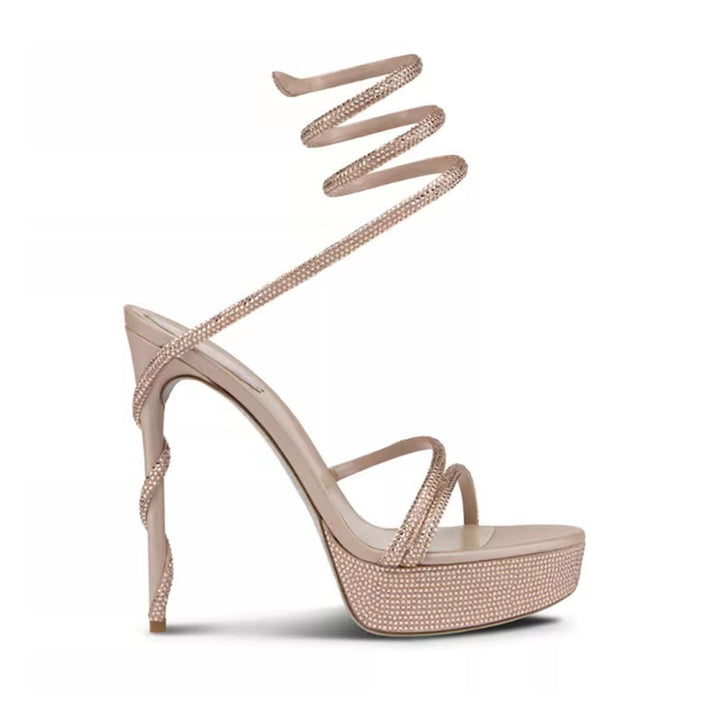NELRU Diamante Wrap High Heel Platform Sandals