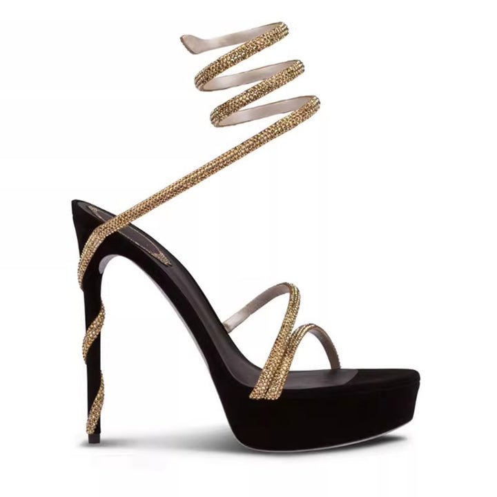 NELRU Diamante Wrap High Heel Platform Sandals