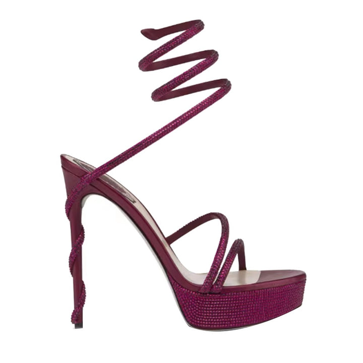 NELRU Diamante Wrap High Heel Platform Sandals