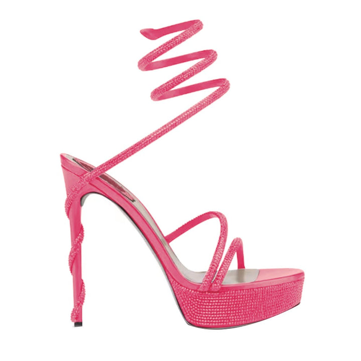 NELRU Diamante Wrap High Heel Platform Sandals