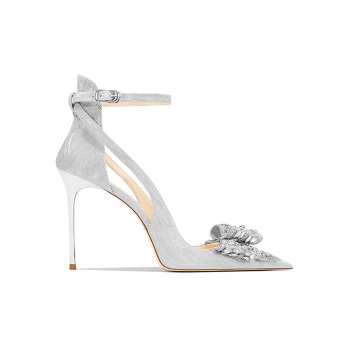 NVOCA Diamante Bow Mid Heel Sandals - 8cm