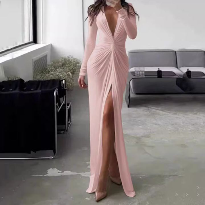 NVOHA Deep V Slip Evening Dress Gown