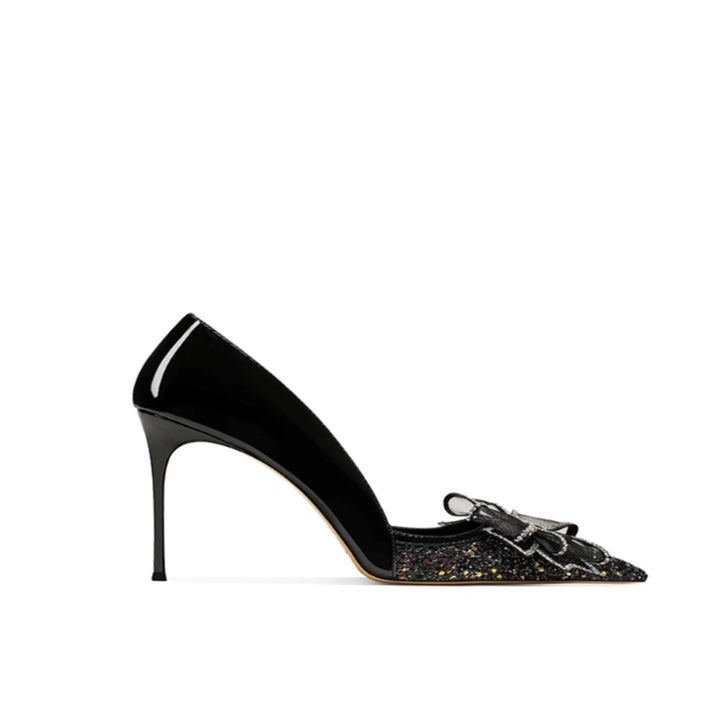 PERAC Diamante Bow Mid Heel Pumps - 6cm