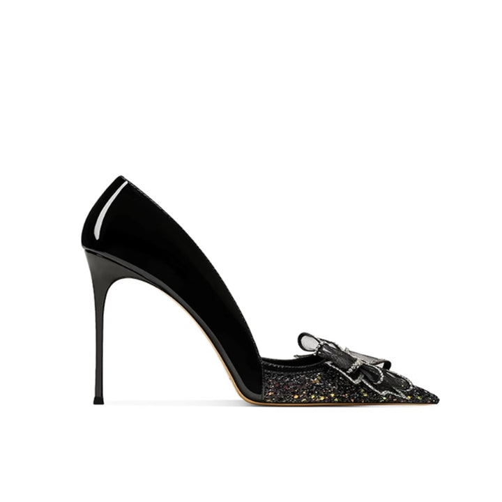 PERAC Diamante Bow Mid Heel Pumps - 8cm
