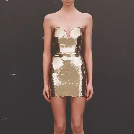 women's gold mini dress Gold POMRU Sequinned Mini Evening Dress Gown