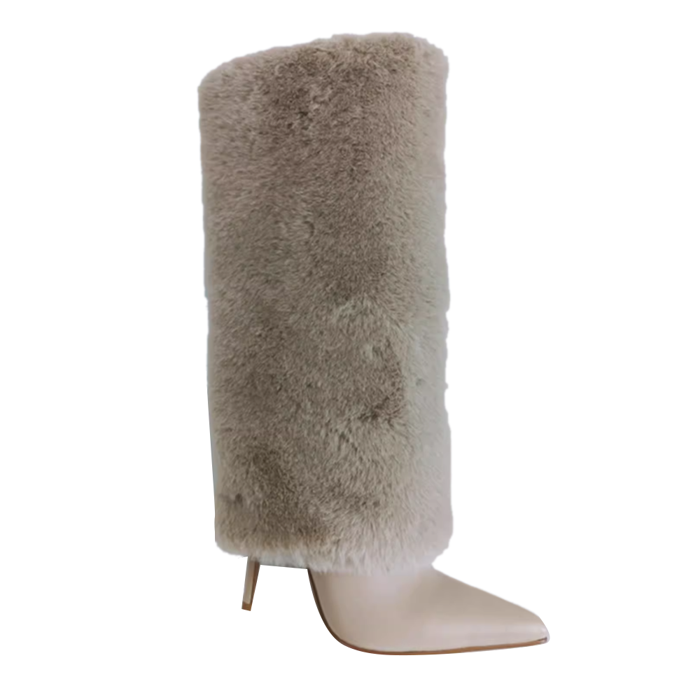 Apricot RAITU Leather and Fur Knee High Boots 11.5cm I The Label Size39