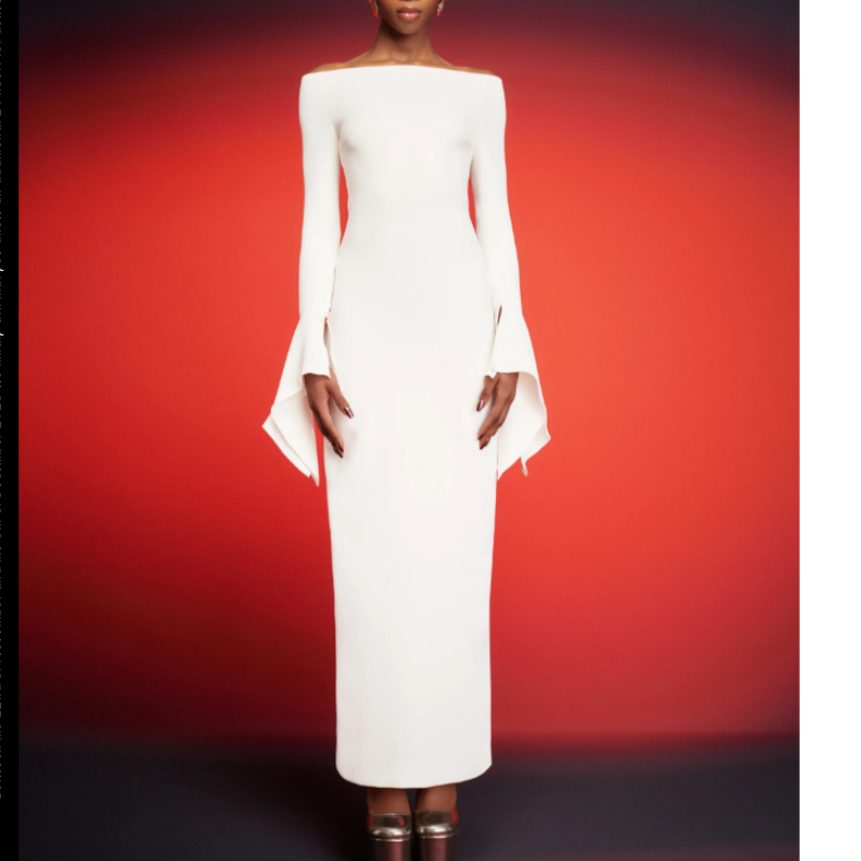 White RAVCE Off-Shoulder Bell Sleeves Evening Dress Gown | i The Label CUSTOM MY SIZE White RAVCE Off-Shoulder Bell Sleeves Evening Dress Gown | i The Label CUSTOM MY SIZE