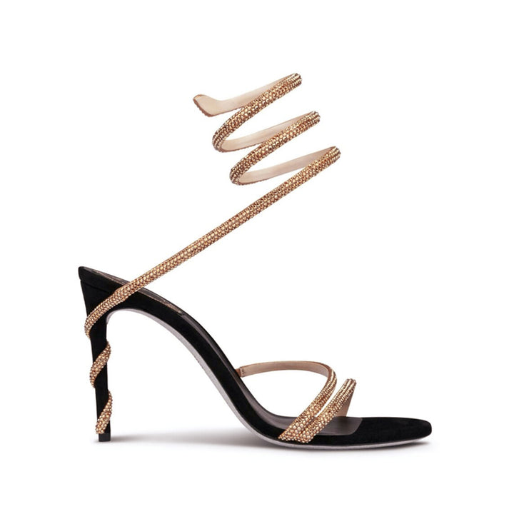 NAVYI Diamante Ankle Wrap Mid Heel Sandals - 7.5cm