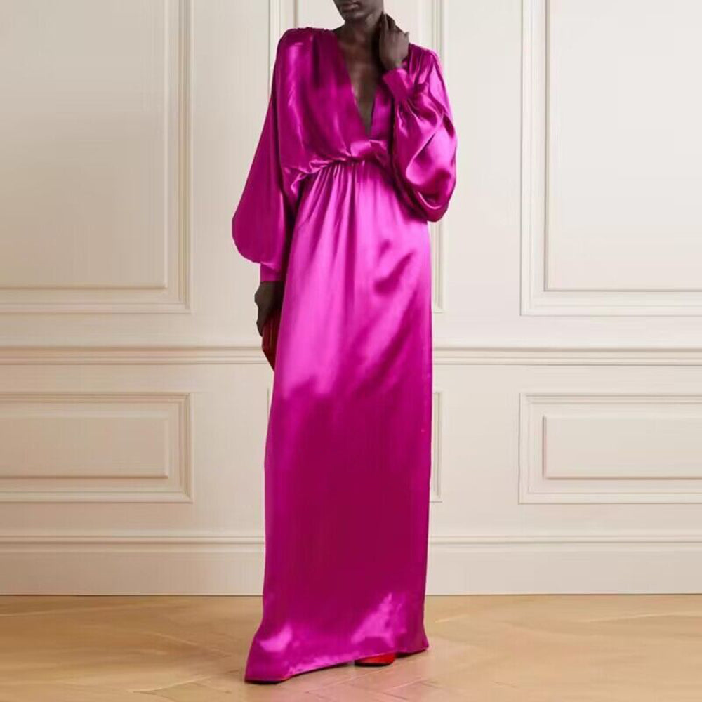Lace Ruffled Deep V Evening Dress