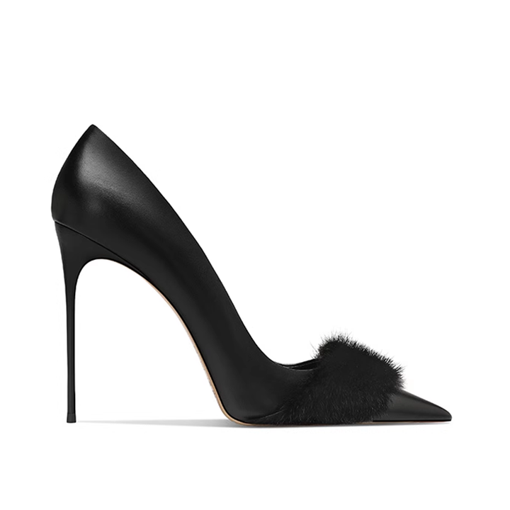 REMIV Fur Embellished High Heel Pumps - 10cm