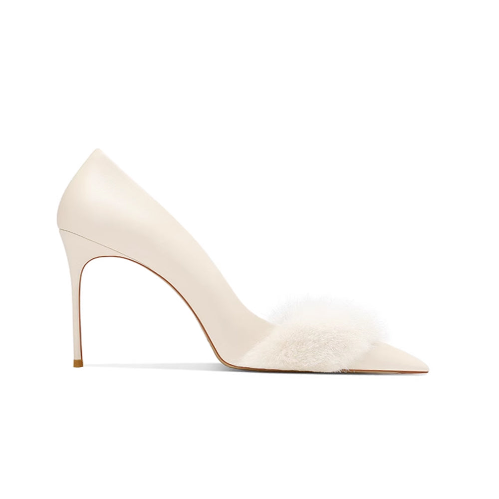 REMIV Fur Embellished Mid Heel Pumps - 6cm