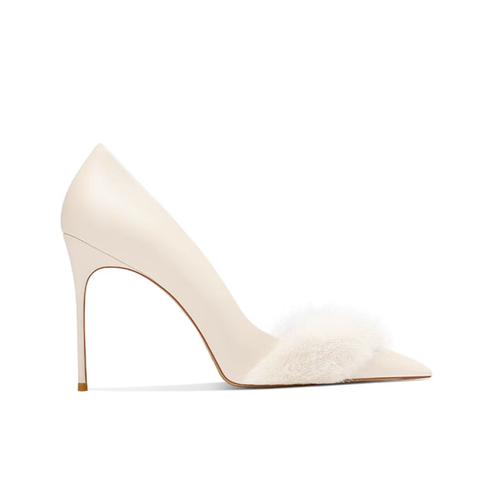 REMIV Fur Embellished Mid Heel Pumps - 8cm