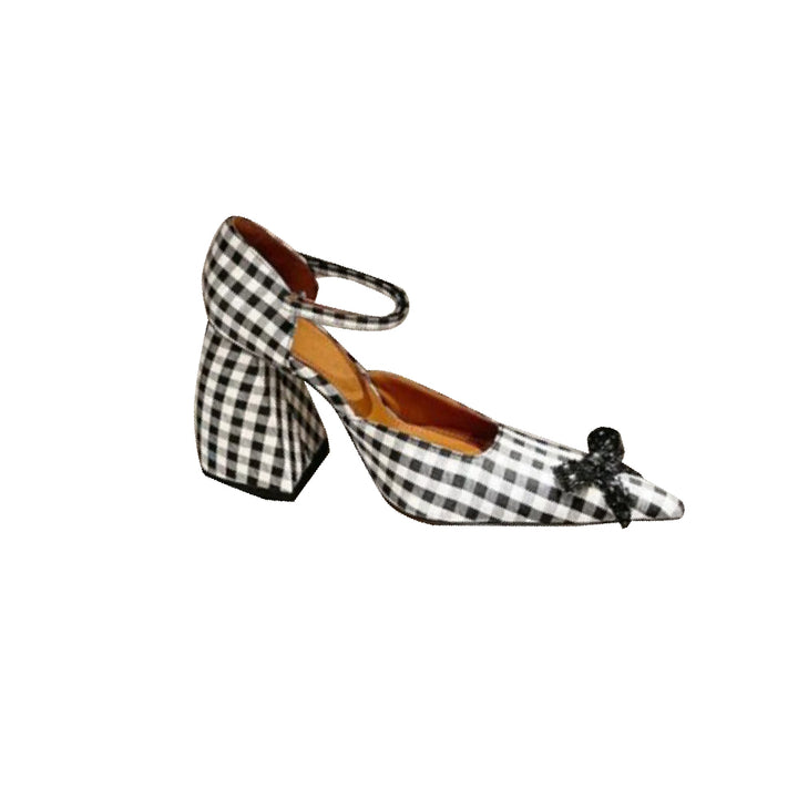 RETKE Checkered Plaid Block Heel Sandals