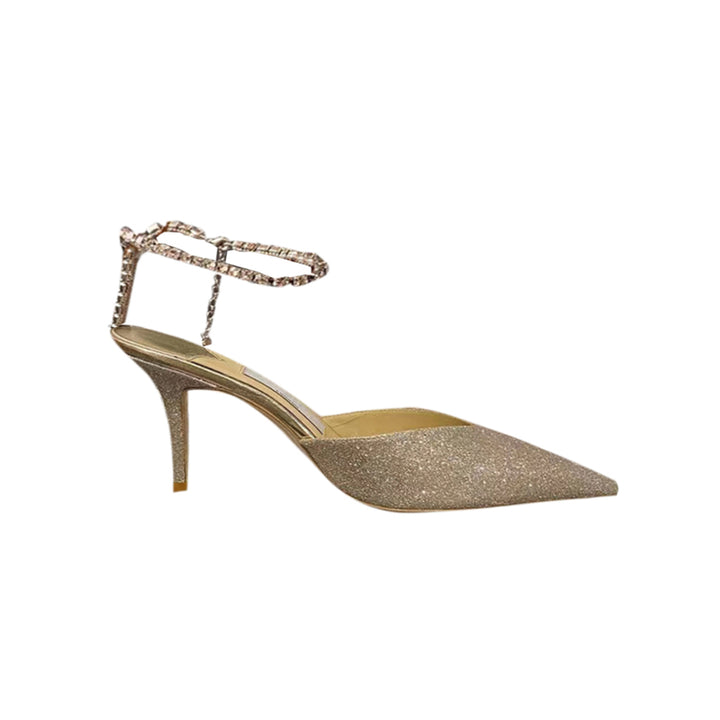 RISIA Ankle Diamante Glitter Mid Heel Sandals - 6cm