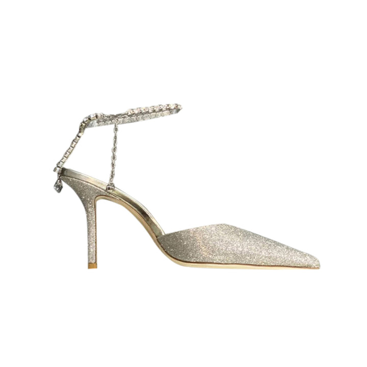 RISIA Ankle Diamante Glitter Mid Heel Sandals - 8cm