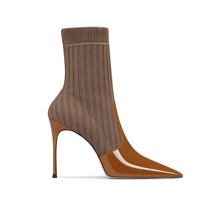 ROFNU Knit And Patent Leather Ankle Boots - 8cm