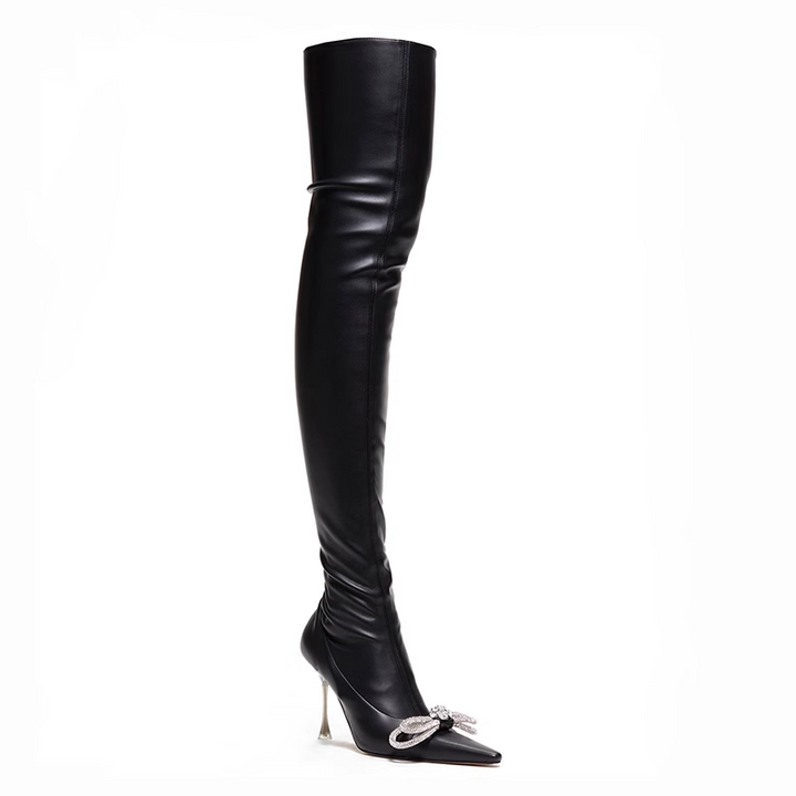 RUEKE Diamante Bow Over The Knee Boots