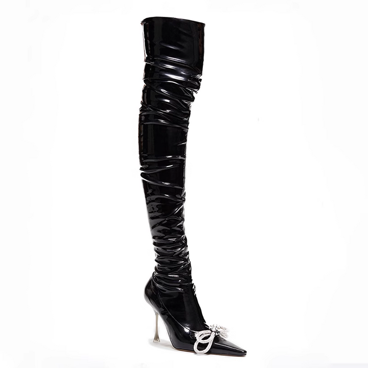 RUEKE Diamante Bow Over The Knee Boots