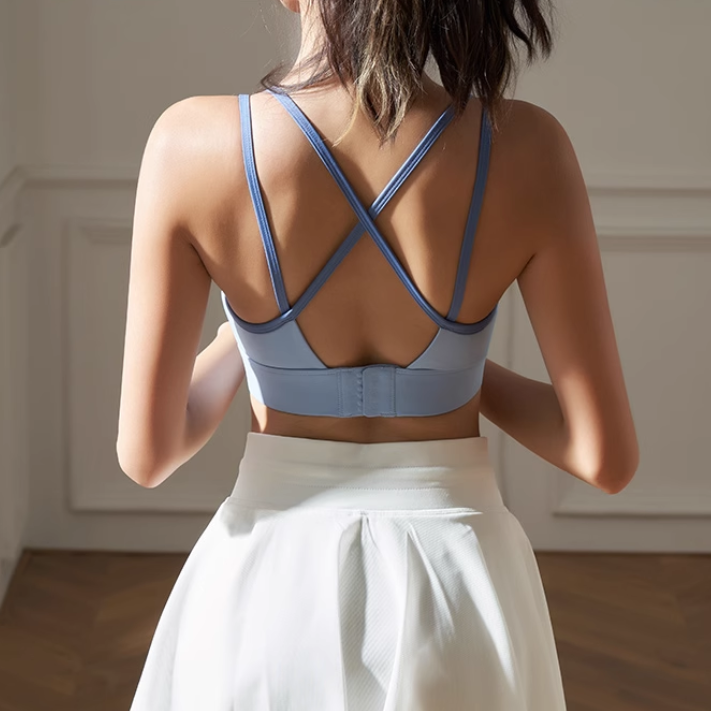 Blue SAKRO Yoga Pilates Back Cross Fitted Sports Bra