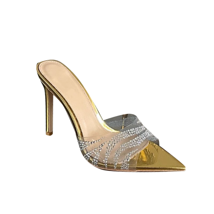 Gold Samiy Diamante PVC Mules Sandals I The Label Size38