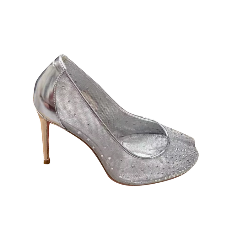 SAVCE Diamante Spilt Toe High Heel Pumps