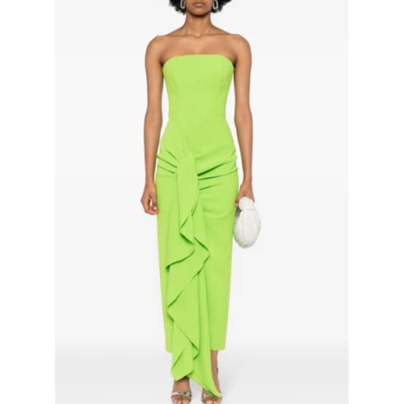 Green SECVR Ruffled Tube Evening Dress Gown | i The Label I The Label Green SECVR Ruffled Tube Evening Dress Gown | i The Label I The Label