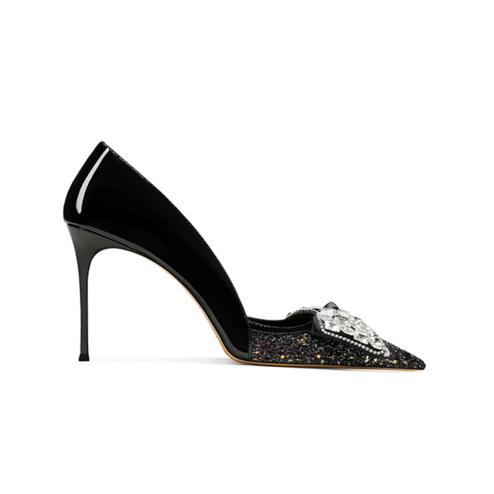 SEMAI Diamante Bow Mid Heel Pumps - 6cm