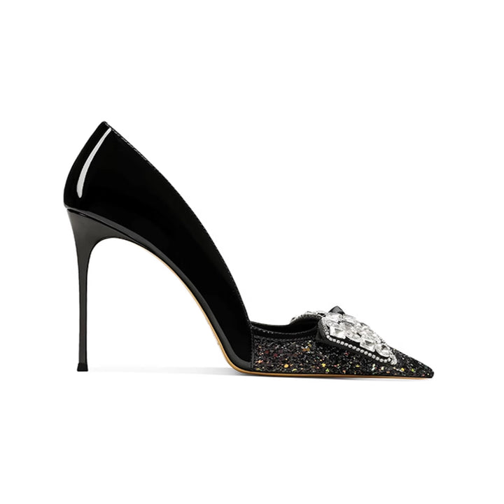 SEMAI Diamante Bow Mid Heel Pumps - 8cm