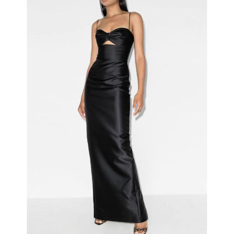 black satin cut out midi dress ASTR The Label Wanda Satin Cut Out Midi Dress Black Long Sleeve Slit Size M  NWT