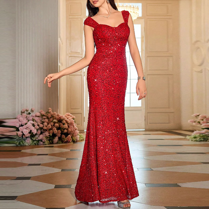SNEVO Sequinned Maxi Evening Dress Gown
