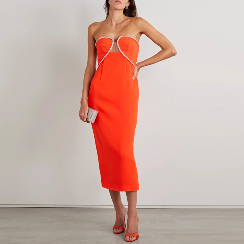 Orange SORNU Diamante Tube Evening Dress Gown