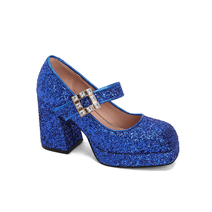 SUVOK Glitter Block Heel Pumps