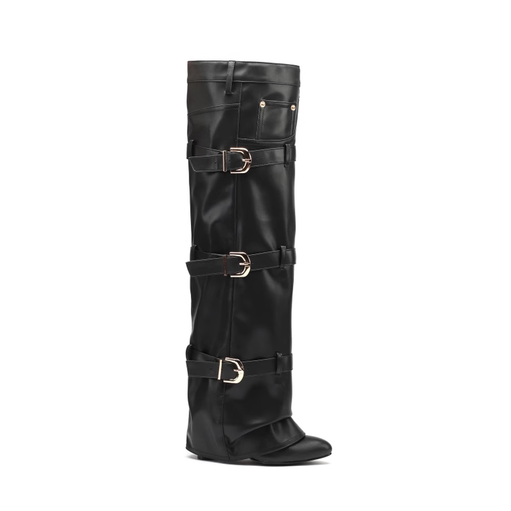 TERUL Buckled Knee High Boots