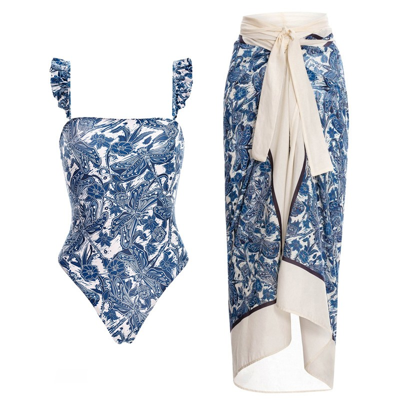 Blue Tesuv Printed Swimwear And Printed Skirt 