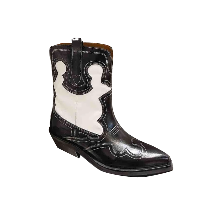 VAMMI Leather Western Cowboy Ankle Boots