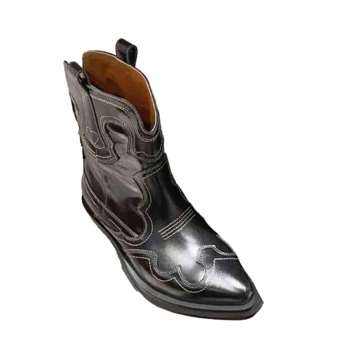 VAMMI Leather Western Cowboy Ankle Boots