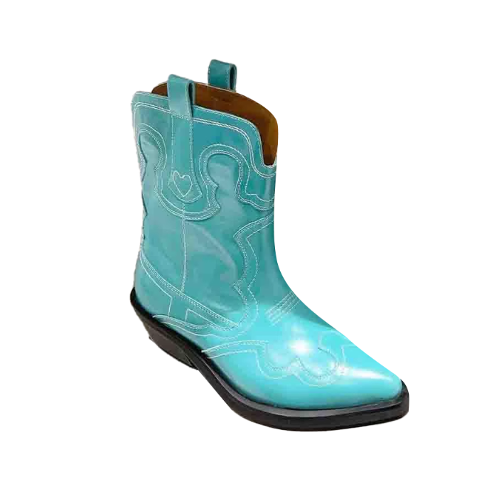 VAMMI Leather Western Cowboy Ankle Boots